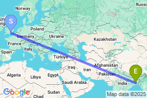 Map of the flight from London Gatwick to Jessore