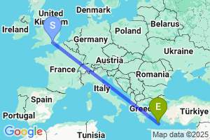 Map of the flight from London Gatwick to Astypalaia