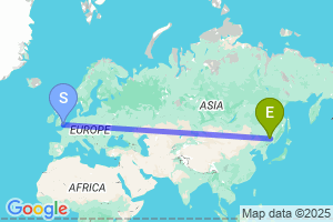 Map of the flight from London Gatwick to Jixi