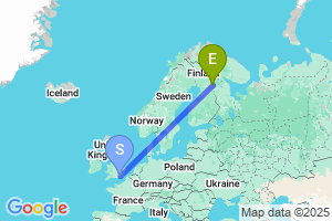 Map of the flight from London Gatwick to Kuusamo