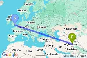 Map of the flight from London Gatwick to Kabul