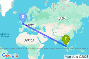 Map of the flight from London Gatwick to Kota Bharu