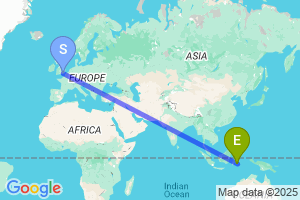 Map of the flight from London Gatwick to Kendari