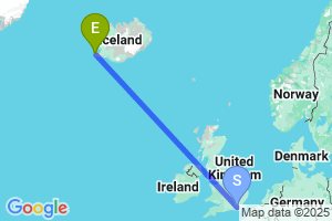 Map of the flight from London Gatwick to Reykjavik Keflavik