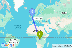 Map of the flight from London Gatwick to Kananga