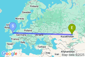 Map of the flight from London Gatwick to Karaganda