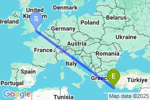 Map of the flight from London Gatwick to Kos