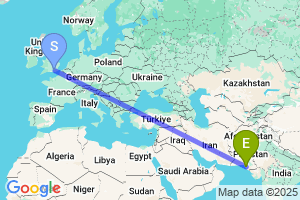 Map of the flight from London Gatwick to Karachi