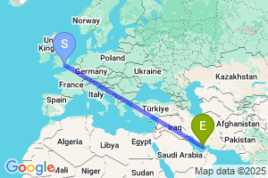 Map of the flight from London Gatwick to Kish Island