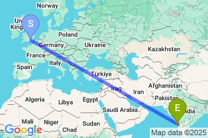 Map of the flight from London Gatwick to Kolhapur