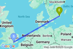 Map of the flight from London Gatwick to Kalmar