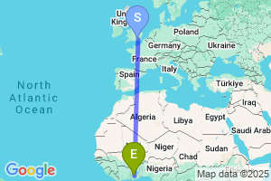 Map of the flight from London Gatwick to Kumasi