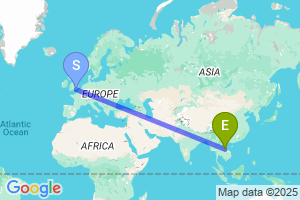 Map of the flight from London Gatwick to Nakhon Phanom