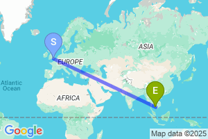 Map of the flight from London Gatwick to Sihanoukville