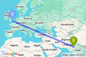 Map of the flight from London Gatwick to Kishangarh