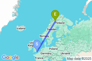 Map of the flight from London Gatwick to Kiruna