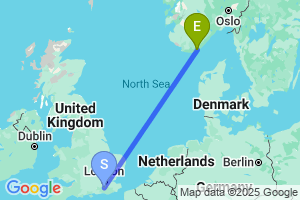 Map of the flight from London Gatwick to Kristiansand