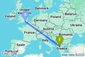 Map of the flight from London Gatwick to Kastoria Aristotlis