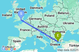 Map of the flight from London Gatwick to Kavala