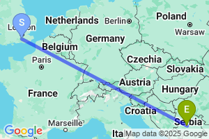 Map of the flight from London Gatwick to Kraljevo