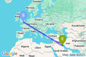 Map of the flight from London Gatwick to Kuwait