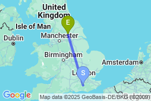 Map of the flight from London Gatwick to Leeds