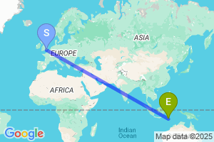 Map of the flight from London Gatwick to Komodo