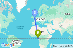 Map of the flight from London Gatwick to Libreville