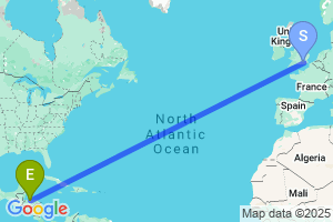 Map of the flight from London Gatwick to La Ceiba