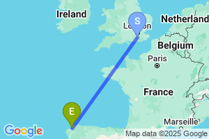 Map of the flight from London Gatwick to A Coruña