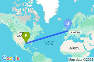 Map of the flight from London Gatwick to Lake Charles