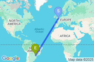 Map of the flight from London Gatwick to Londrina