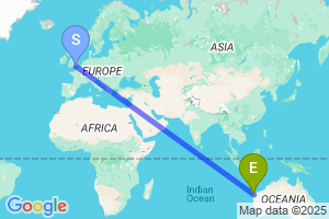 Map of the flight from London Gatwick to Learmonth