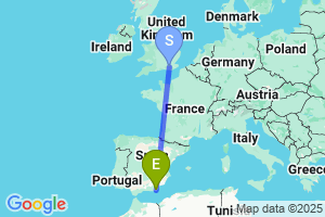 Map of the flight from London Gatwick to Almeria