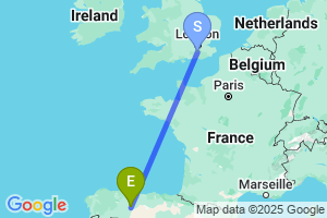 Map of the flight from London Gatwick to Leon