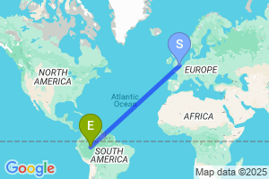 Map of the flight from London Gatwick to Leticia