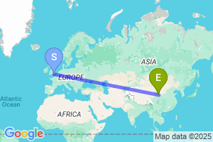 Map of the flight from London Gatwick to Lanzhou