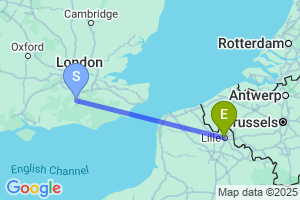 Map of the flight from London Gatwick to Lille