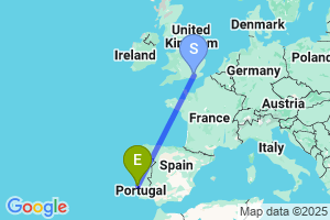 Map of the flight from London Gatwick to Lisbon