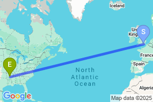 Map of the flight from London Gatwick to Little Rock