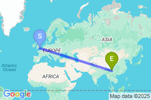 Map of the flight from London Gatwick to Lijiang