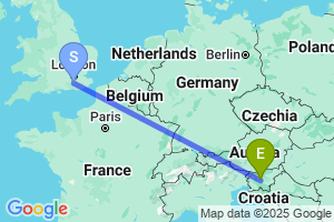 Map of the flight from London Gatwick to Ljubljana