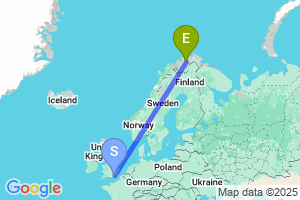 Map of the flight from London Gatwick to Lakselv