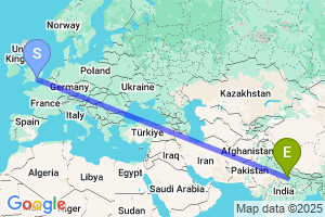 Map of the flight from London Gatwick to Lucknow