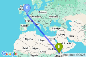 Map of the flight from London Gatwick to Lalibela