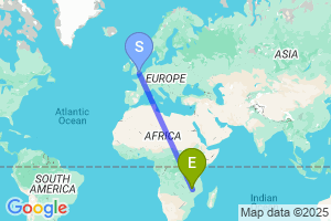 Map of the flight from London Gatwick to Lilongwe