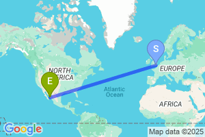 Map of the flight from London Gatwick to Los Mochis