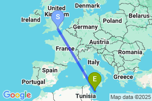 Map of the flight from London Gatwick to Lampedusa