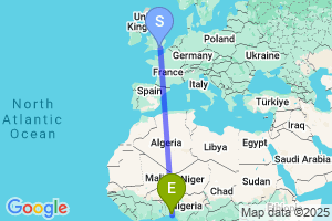 Map of the flight from London Gatwick to Lagos