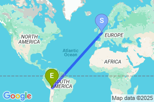 Map of the flight from London Gatwick to La Paz